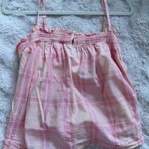 Old Navy Pink Plaid Smocked Tank Top